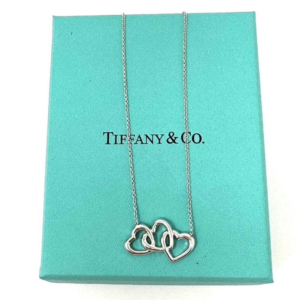 Authentic Tiffany & Co. Elsa Peretti Silver Triple Link Open Heart Necklace - Picture 8 of 14